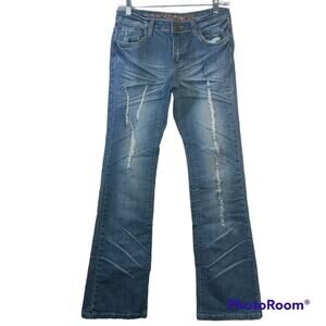 Hybrid  Blue Wash Distressed Boot Cut Y2K Jeans Size 27